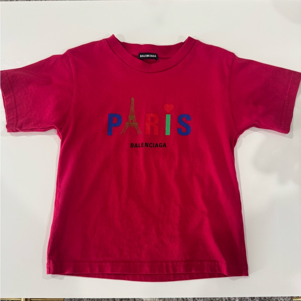Balenciaga Kids Bright Pink 'PARIS' Logo Tee